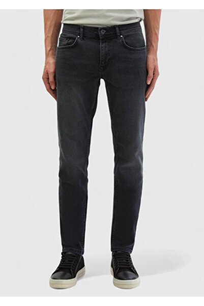 Ramsey Dark Gray Straight Slim Fit Denim Cotton Blended Trousers