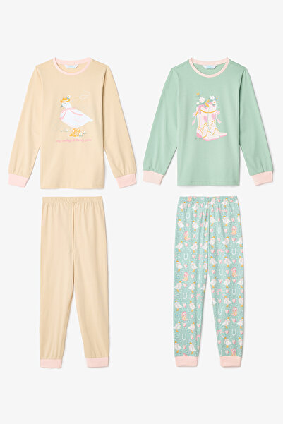 Penti Zweiteiliges Pyjama-Set für Mädchen, Cowboy Goose, geblümt, langärmlig, Baumwolle