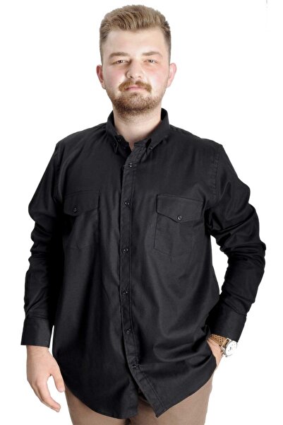 ModeXL Mode Xl Men's Shirt Ukol Gabardine Double Pocket 20360 Black