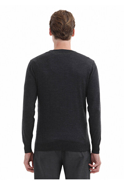 Ramsey Антрацитовий велосипедний комір, прямий в'язка, 100% вовняний трикотажний светр