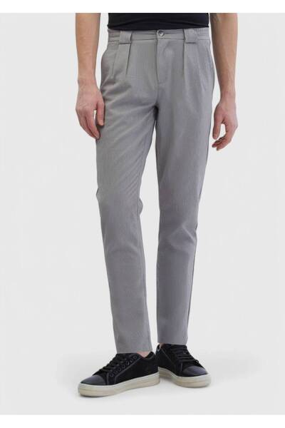 Ramsey Γκρι ριγέ υφαντό παντελόνι Jogging Fit Casual