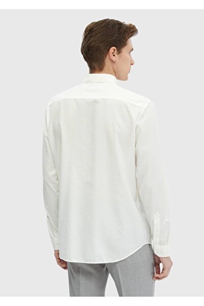 Ramsey Ecru Plain Casual Fit Υφαντό Casual Βαμβακερό Μικτό Πουκάμισο