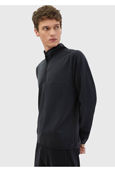 Ramsey Black Stand Collar Plain Sweatshirt