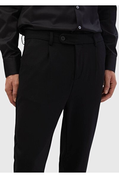 Ramsey Black Straight Knitted Regular Fit Casual Trousers