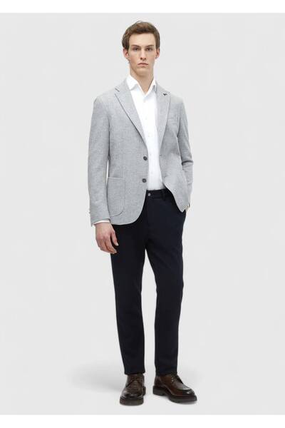 Ramsey Light Grey Plain Shirt Shoulder Slim Fit Wool Blended Jacket