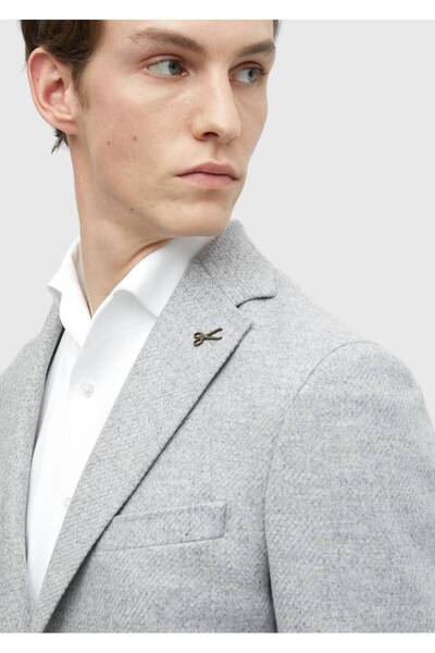 Ramsey Light Grey Plain Shirt Shoulder Slim Fit Wool Blended Jacket