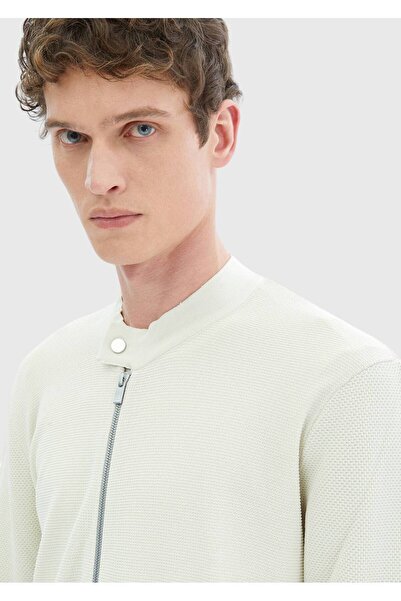 Ramsey Crew Neck Stone Colored Plain Knit Cardigan