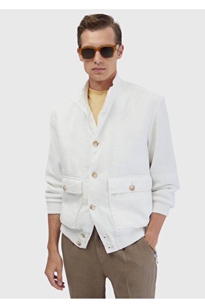 Ramsey White Regular Fit Stand Collar Casual Woven Coat