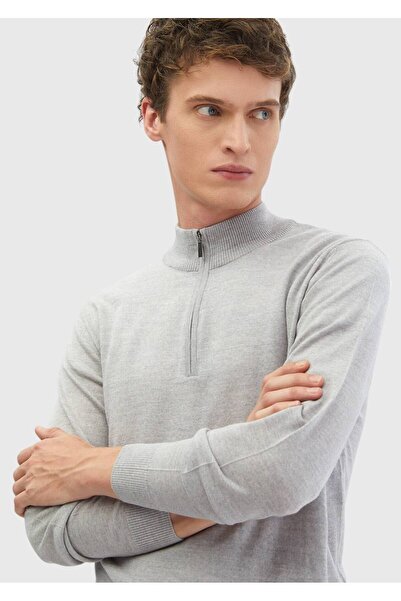 Ramsey Світло-сірий напіврибальський комір, прямий в'язка, 100% вовна, трикотажний светр