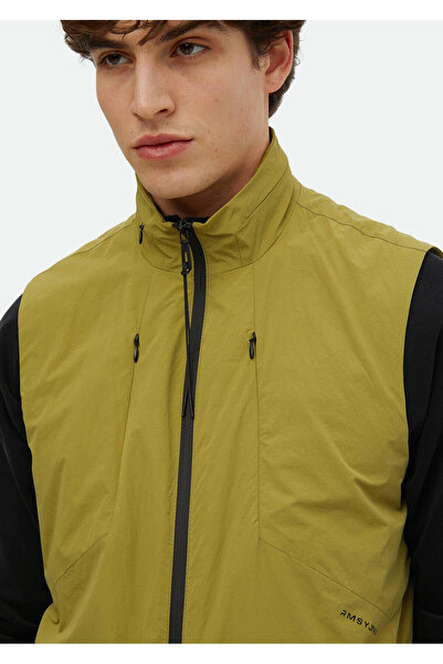 Ramsey Oil Green Regular Fit Stand Collar Denim Woven Sports Vest