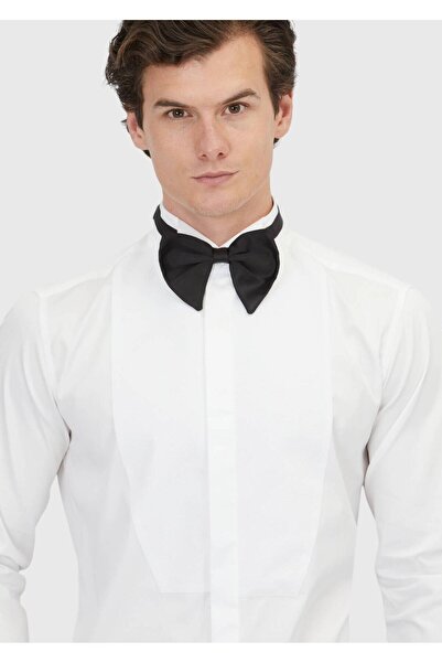 Ramsey Λευκό ίσιο πουκάμισο σμόκιν με κανονική εφαρμογή με διπλή μανσέτα