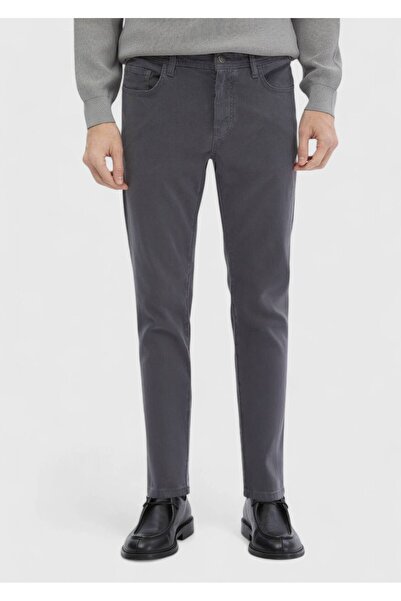 Ramsey Σκούρο γκρι ίσιο υφαντό παντελόνι με λεπτή εφαρμογή casual βαμβακερό ανάμεικτο