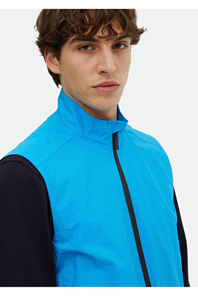 Ramsey Turquoise Regular Fit Stand Collar Denim Woven Sports Vest