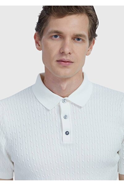 Ramsey White Polo Neck Jacquard Cotton Blended Knitwear