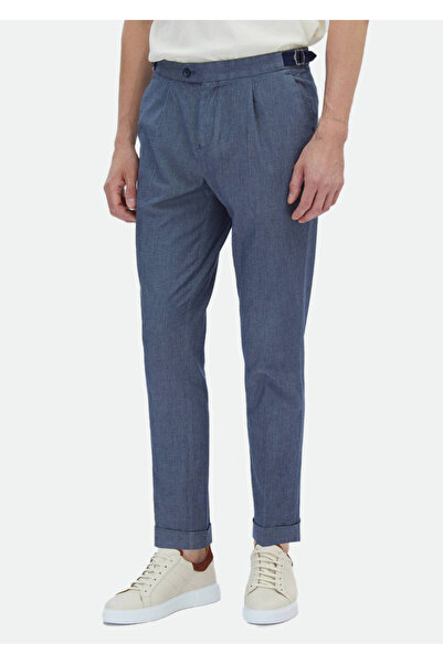 Ramsey Indigo Plain Woven Regular Fit Classic Cotton Blended Trousers