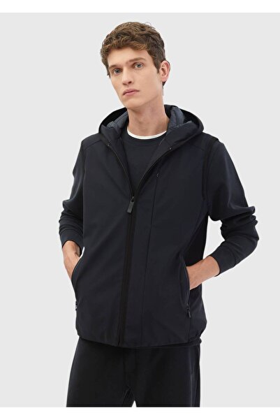 Ramsey Navy Blue Regular Fit Hooded Casual Woven Sports Vest