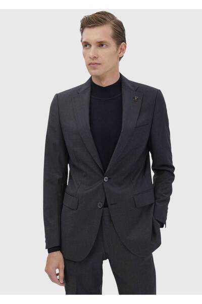 Ramsey بدلة أنثراسايت مخططة رفيعة وقصة ضيقة 100% من الصوف