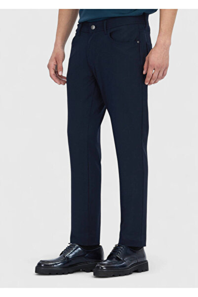 Ramsey Navy Blue Plain Woven Slim Fit Casual Trousers