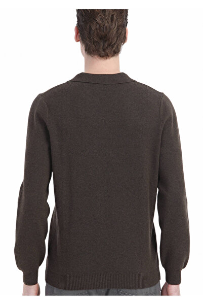 Ramsey Brown Polo Neck Plain Knitted Cotton Blend Sweater