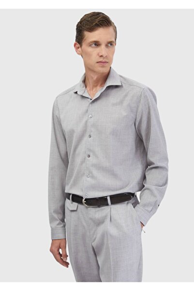 Ramsey Світло-сіра пряма класична сорочка з 100% вовни