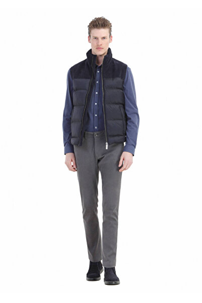 Ramsey Navy Blue Regular Fit Stand Collar Casual Woven Sports Vest