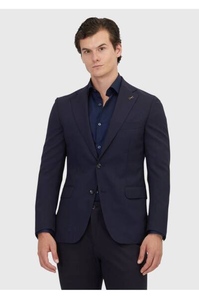 Ramsey Navy Blue Plain Shirt Shoulder Slim Fit 100% Wool Jacket