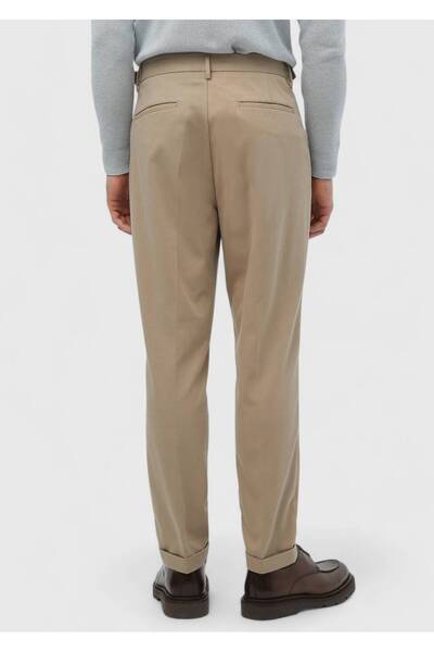 Ramsey Camel Hair Straight Woven Carrot Fit Casual βαμβακερό παντελόνι