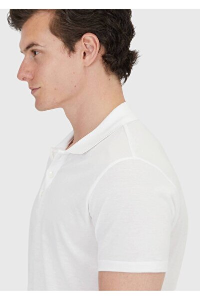 Ramsey Λευκό μπλουζάκι με γιακά πόλο από βαμβακερό μείγμα