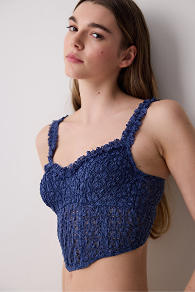 Penti Crinkle Lace Corset Navy Blue Bustier