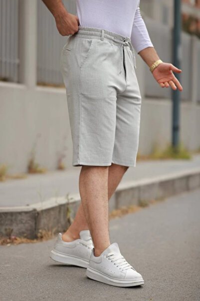 MODA Men's waist lace up and button down raglan fabric shorts