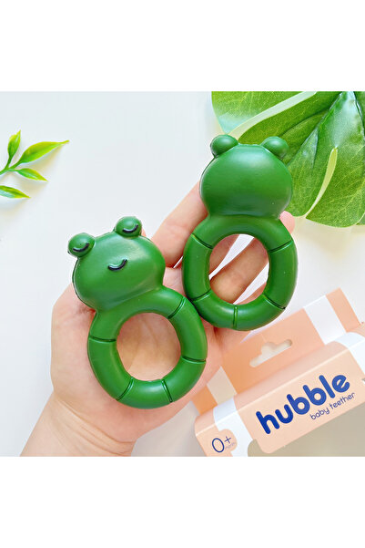 Hubble Bebek Diş Kaşıyıcı Ve Oyuncak - Kurbağa Halkalı Dişlik (%100 DOĞAL KAU...
