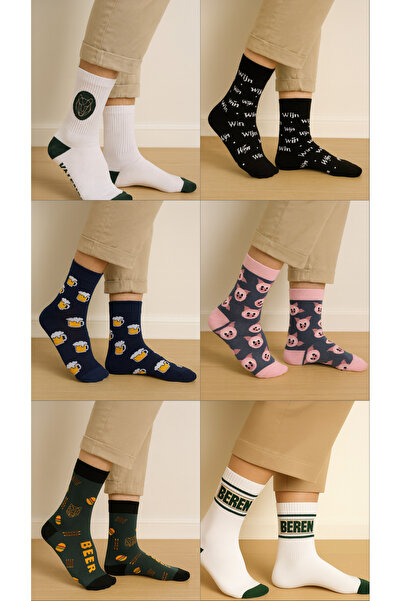 UZN SOCKS 6’li Renkli Eğlenceli Desenli Çorap Seti – Unisex Günlük Tarz