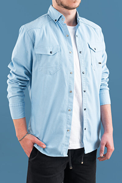bombe Světle modrá pánská Slim Fit džínová košile