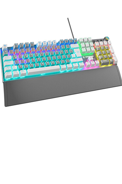 Rampage Kb-r28 Blade Plus Mekanik Klavye Rainbow Türkçe Blue Switch Mekanik Oyuncu Klavyesi-gri/beyaz