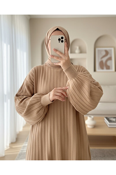 Modamorfo Half-Thigh Balloon Sleeve Knitwear Tunic - Cinnamon