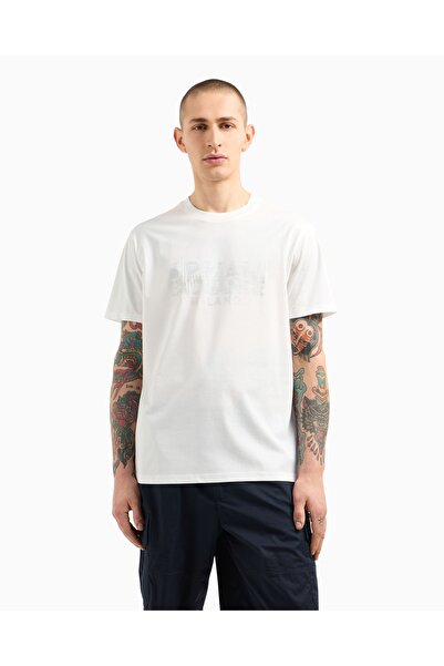 Armani Exchange Men's Kisa Sleeve Bicycle T-Shirt Armani Large Letter Cotton White Xm 000326   Af10364-U0009