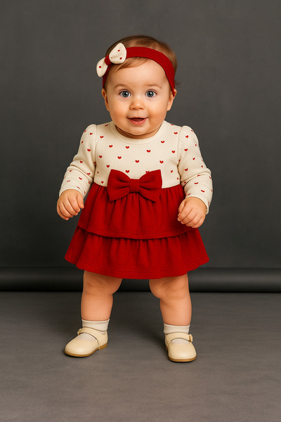 Chicsy Baby Baby Girl Heart Patterned Bow Cotton Dress 0-18 Months