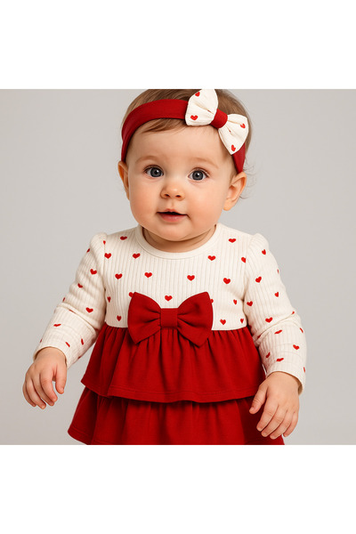 Chicsy Baby Baby Girl Heart Patterned Bow Cotton Dress 0-18 Months