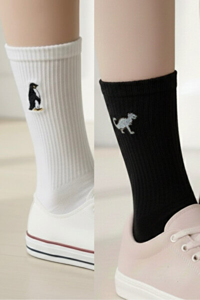 AYDK Черен динозавър и бял пингвин 2 чифта чорапи, унисекс, лято/зима