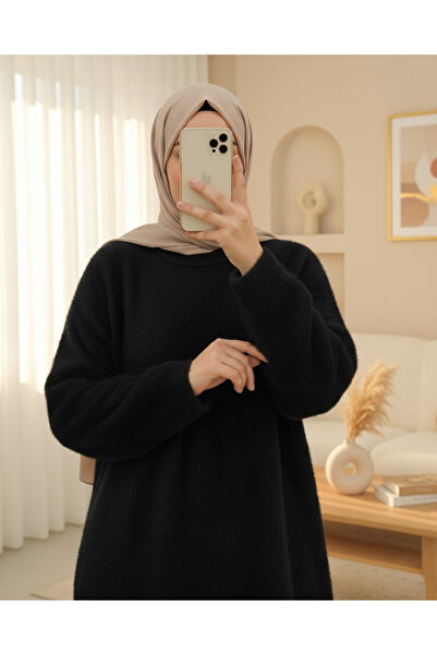 Modamorfo Bearded Long Loose Knitwear Tunic -Black