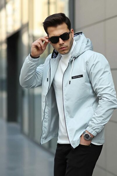 comstar Men's Zippered Hooded Gray Windbreaker & Raincoat