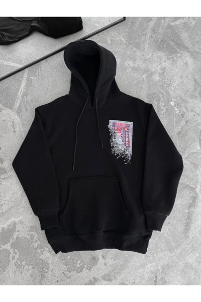 KentselBazaar Φούτερ με μακρυμάνικη κουκούλα εμπρός και πίσω με στάμπα - Μαύρο