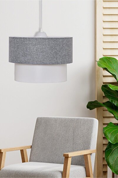 Emg DesiGn E27 Kumaş Başlık Modern Gri Beyaz Pasta Avize 51-60 cm Kumaş Gri 1 Modern 30 Salon / Oturma Odası