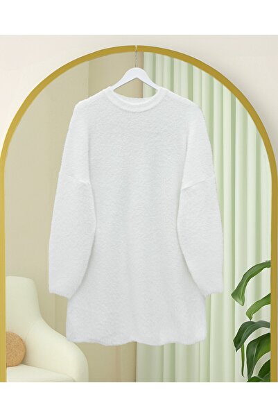 Modamorfo Bearded Long Loose Knitwear Tunic -White