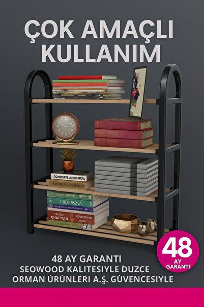 stickwood 4 Katlı 1.Sınıf Süper Kalite Masif Ahşap Kitaplık 6504