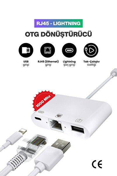 Concord Iphone 7 8 X 11 11 Pro 12 13 13 14 Pro Max Ve Ipad Uyumlu Usb Ethernet Lightning Şarj Adaptörü 3in1