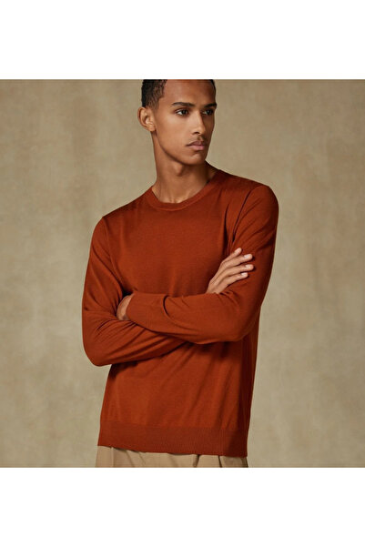 Abbate Salvano Knitted 100% Wool Modern Fit Tile Crew Neck Men's Plain Knitwear