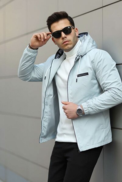 comstar Men's Zippered Hooded Gray Windbreaker & Raincoat