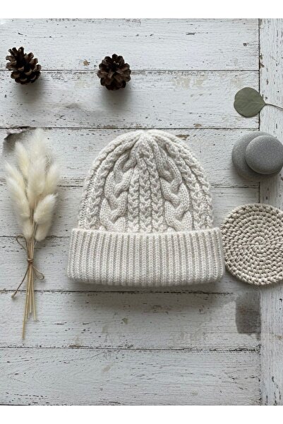 Trend Şapka 14912 Saç Örgü Desenli Bej Bere