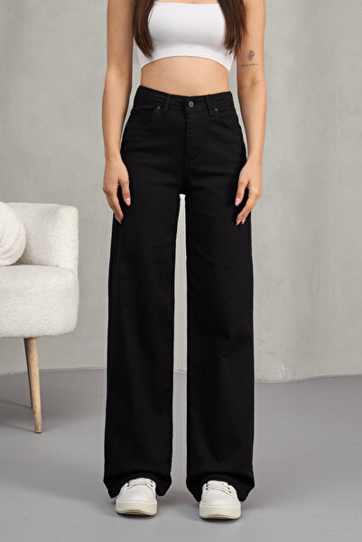 alanora Kadın Yüksek Bel Kar Yıkama Likralı Geniş Paça Palazzo Jeans